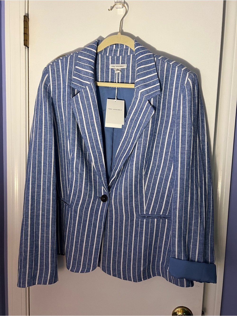 Blue and White Striped Blazer - Single Button